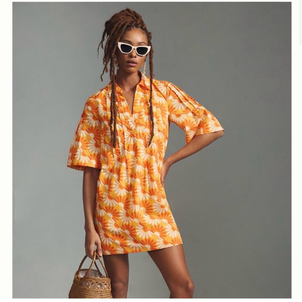 Anthropologie Orange & White Floral Button-Up Dress - Picture 6 of 7